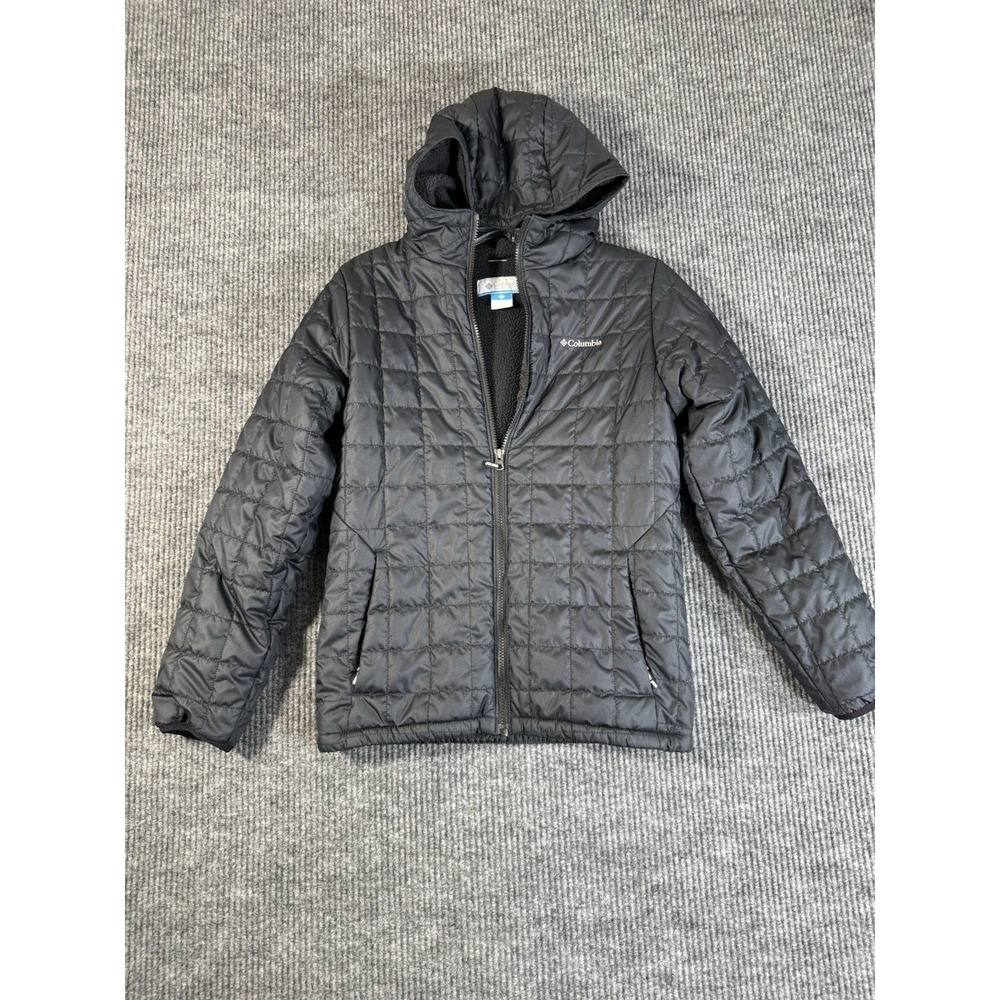 Columbia Black‎ Hooded Quilted Zip Jacket Kids Size L Long Sleeve